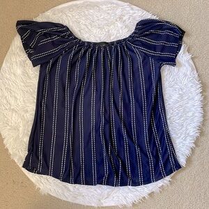 Anthropologie W5 Blue and White Flutter Sleeve Blouse